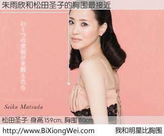 #我和明星比胸围# 身高 159cm，胸围 80cm，显而易见，朱雨欣与日本明星松田圣子的胸围最接近！有图有真相：