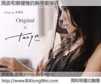 #我和明星比胸围# 身高 160cm，胸围 86cm，不言而喻，周彦与新加坡歌星蔡健雅的胸围最接近！有图有真相：