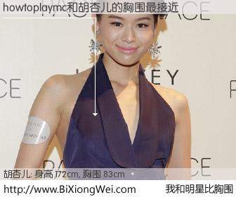 #我和明星比胸围# 身高 172cm，胸围 83cm，毫无疑问，howtoplaymc与香港女星胡杏儿的胸围最接近！有图有真相：