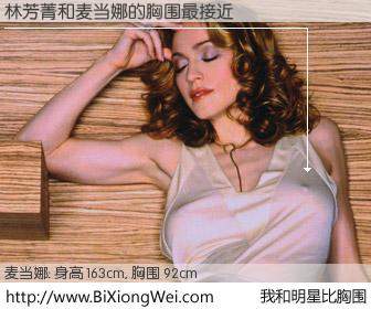 #我和明星比胸围# 身高 163cm，胸围 93cm，有目共睹，林芳菁与美国歌星麦当娜的胸围最接近！有图有真相：