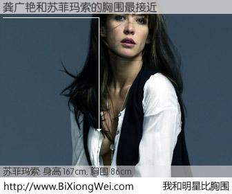 #我和明星比胸围# 身高 167cm，胸围 86cm，理所当然，龚广艳与法国影星苏菲玛索的胸围最接近！有图有真相：