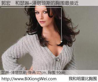#我和明星比胸围# 身高 175cm，胸围 90cm，别不好意思！郭宏垚与英国影星瑟琳-泽塔琼斯的胸围最接近！有图有真相：