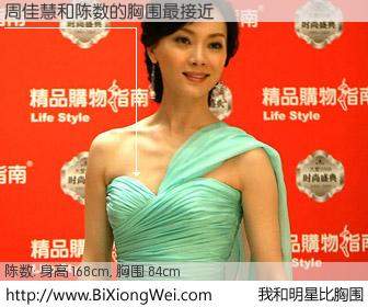 #我和明星比胸围# 身高 168cm，胸围 84cm，奇迹发生了！周佳慧与内地演员陈数的胸围最接近！有图有真相：
