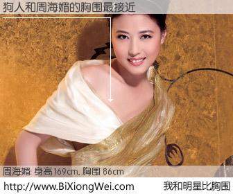 #我和明星比胸围# 身高 169cm，胸围 86cm，你自己都没想到吧？狗人与香港影星周海媚的胸围最接近！有图有真相：