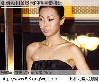 #我和明星比胸围# 身高 169cm，胸围 79cm，不言而喻，张诗颖与韩国演员金敏喜的胸围最接近！有图有真相：