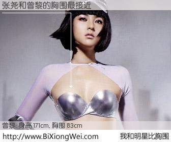 #我和明星比胸围# 身高 171cm，胸围 83cm，显而易见，张尧与内地影星曾黎的胸围最接近！有图有真相：