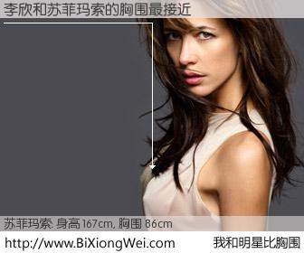 #我和明星比胸围# 身高 167cm，胸围 86cm，无需再测，李欣与法国影星苏菲玛索的胸围最接近！有图有真相：