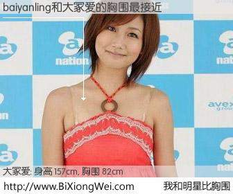 #我和明星比胸围# 身高 157cm，胸围 82cm，有目共睹，baiyanling与日本歌星大冢爱的胸围最接近！有图有真相：