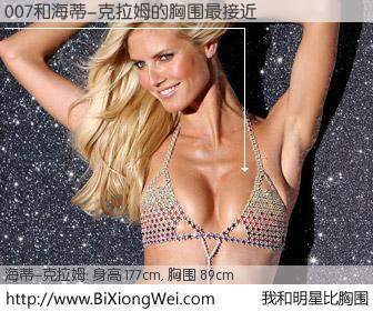 #我和明星比胸围# 身高 177cm，胸围 89cm，毫无疑问，007与德国名模海蒂-克拉姆的胸围最接近！有图有真相：