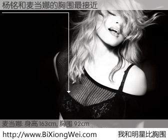 #我和明星比胸围# 身高 162cm，胸围 92cm，不用多说，杨铭与美国歌星麦当娜的胸围最接近！有图有真相：