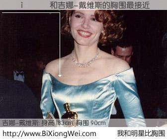 #我和明星比胸围# 身高 183cm，胸围 90cm，不用多说，������与美国女星吉娜-戴维斯的胸围最接近！有图有真相：
