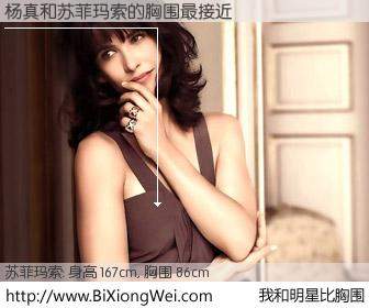 #我和明星比胸围# 身高 167cm，胸围 86cm，还用说吗？杨真与法国影星苏菲玛索的胸围最接近！有图有真相：