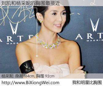 #我和明星比胸围# 身高 167cm，胸围 92cm，毫无疑问，刘凯与香港演员杨采妮的胸围最接近！有图有真相：