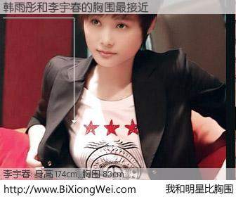#我和明星比胸围# 身高 173cm，胸围 83cm，我们都看见了！韩雨彤与内地明星李宇春的胸围最接近！有图有真相：