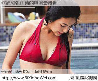 #我和明星比胸围# 身高 170cm，胸围 89cm，有目共睹，何旭与内地主播张雨绮的胸围最接近！有图有真相：