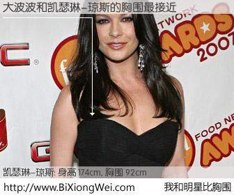#我和明星比胸围# 身高 171cm，胸围 92cm，奇迹发生了！大波波与英国影星凯瑟琳-琼斯的胸围最接近！有图有真相：