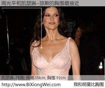 #我和明星比胸围# 身高 175cm，胸围 92cm，显而易见，周光平与英国影星凯瑟琳-琼斯的胸围最接近！有图有真相：