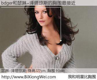 #我和明星比胸围# 身高 175cm，胸围 90cm，你自己都没想到吧？bdger与英国影星瑟琳-泽塔琼斯的胸围最接近！有图有真相：